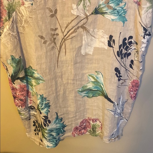 120. Linen Floral Short Sleeve Dress - Picture 6 of 12